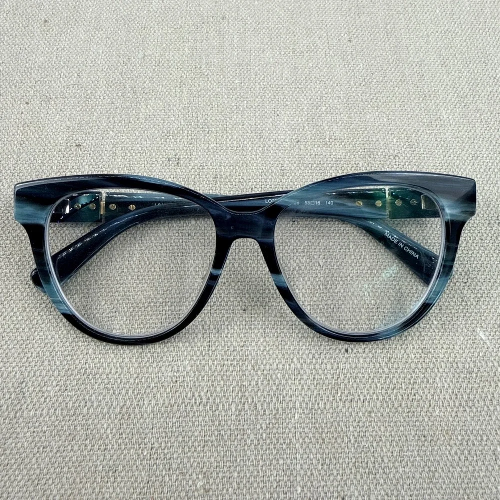 Longchamp‎ Womens LO2698 426 Blue Marble Cat Eye Eyeglasses Frames 53-16-140